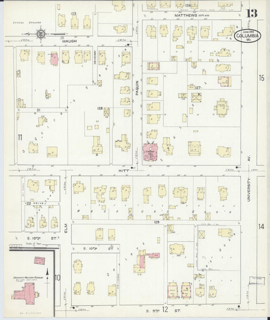 Sanborn Fire Insurance Map from Columbia, Boone County, Missouri (1914), Sheet #0013 - Historic Sanborn Fire Insurance Map Print, vintage old map wall art, antique decor, genealogy gift, Missouri Missouri map