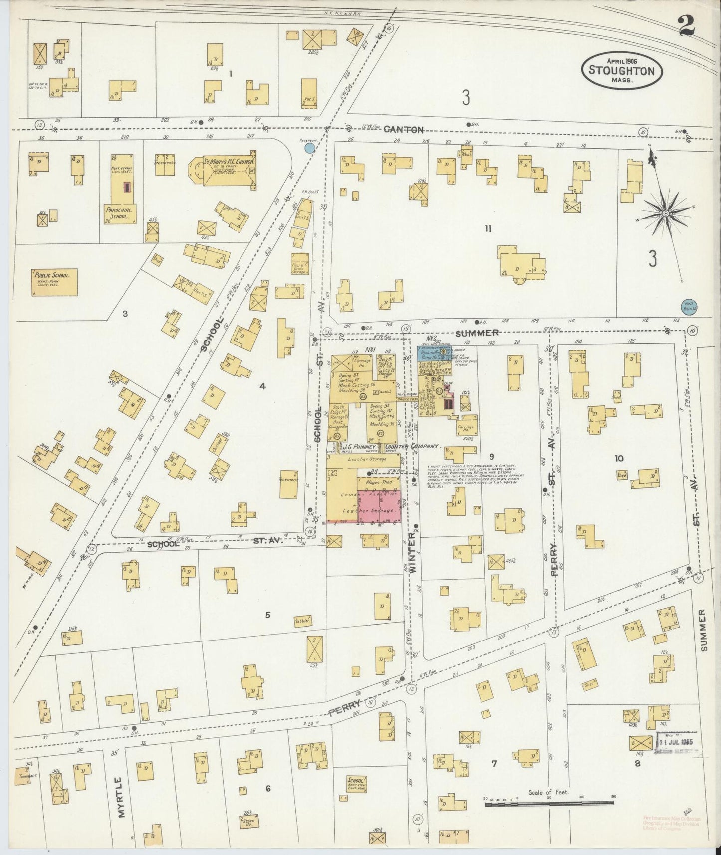 Sanborn Fire Insurance Map from Stoughton, Norfolk County, Massachusetts (1906), Sheet #0002 - Complete Map Set gallery image, historic Sanborn map, vintage wall art, Massachusetts Massachusetts