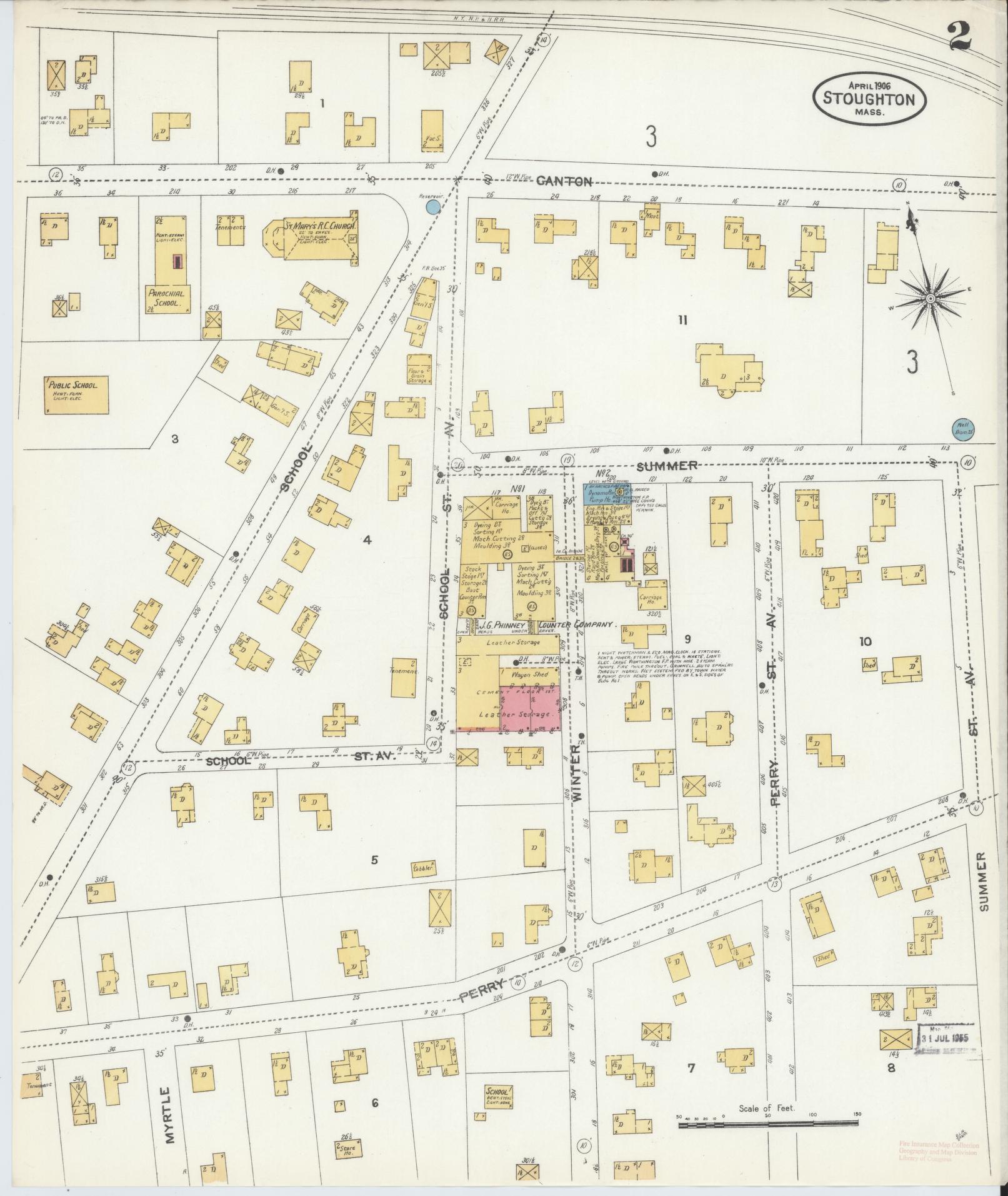 Sanborn Fire Insurance Map from Stoughton, Norfolk County, Massachusetts (1906), Sheet #0002 - Complete Map Set gallery image, historic Sanborn map, vintage wall art, Massachusetts Massachusetts