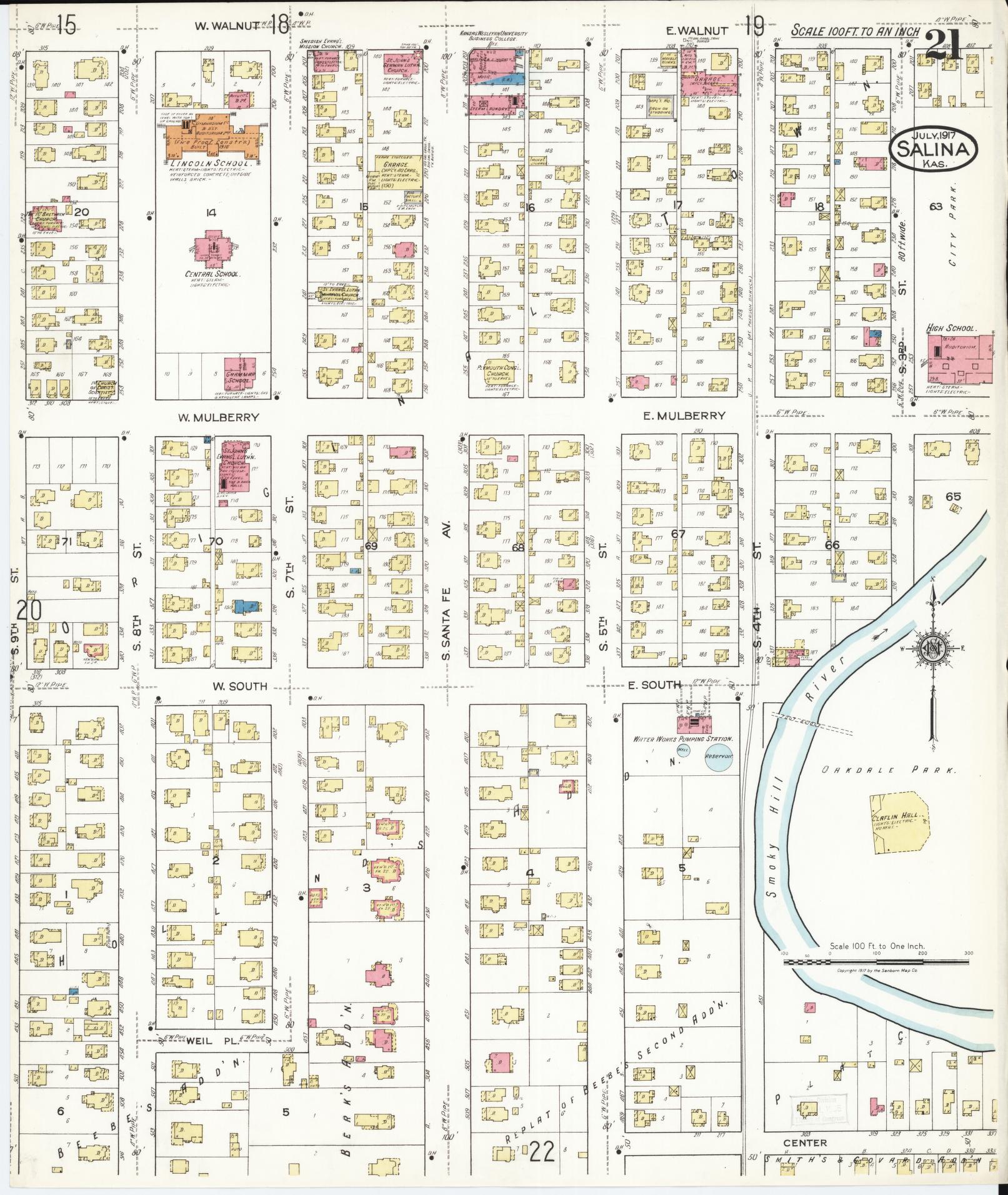 Sanborn Fire Insurance Map from Salina, Saline County, Kansas (1917), Sheet #0021 - Complete Map Set gallery image, historic Sanborn map, vintage wall art, Kansas Kansas