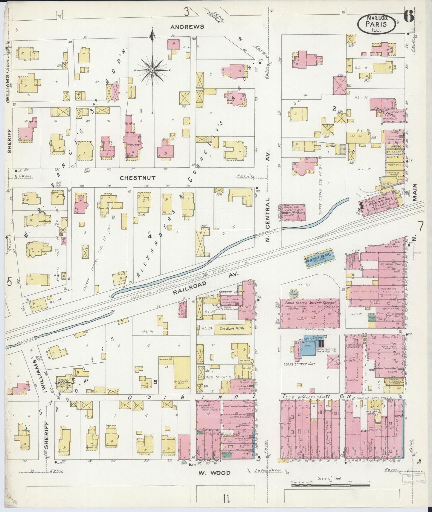 Sanborn Fire Insurance Map from Paris, Edgar County, Illinois (1908), Sheet #0006 - Complete Map Set gallery image, historic Sanborn map, vintage wall art, Illinois Illinois