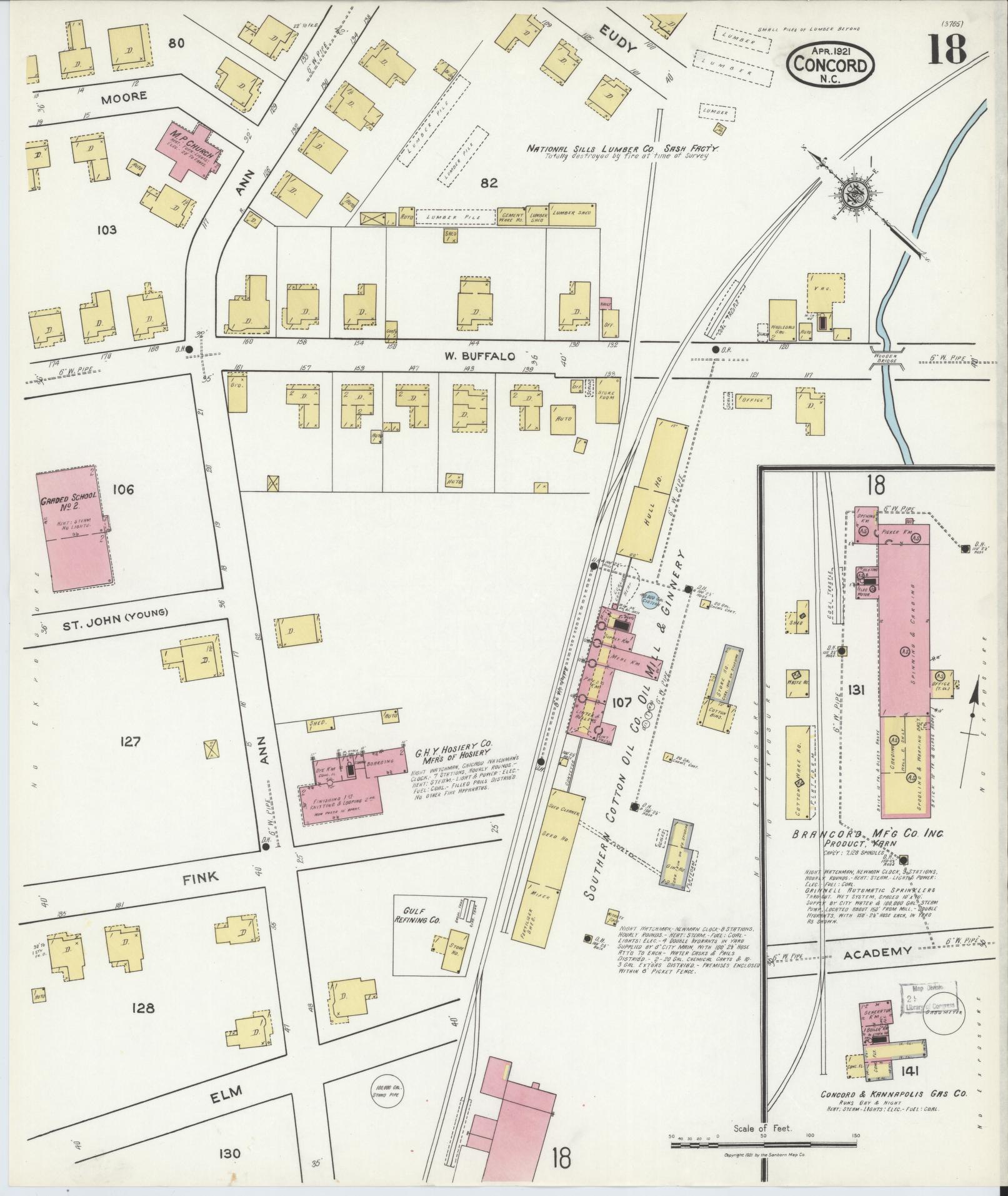 Sanborn Fire Insurance Map from Concord, Cabarrus County, North Carolina (1921), Sheet #0018 - Complete Map Set gallery image, historic Sanborn map, vintage wall art, North Carolina North Carolina