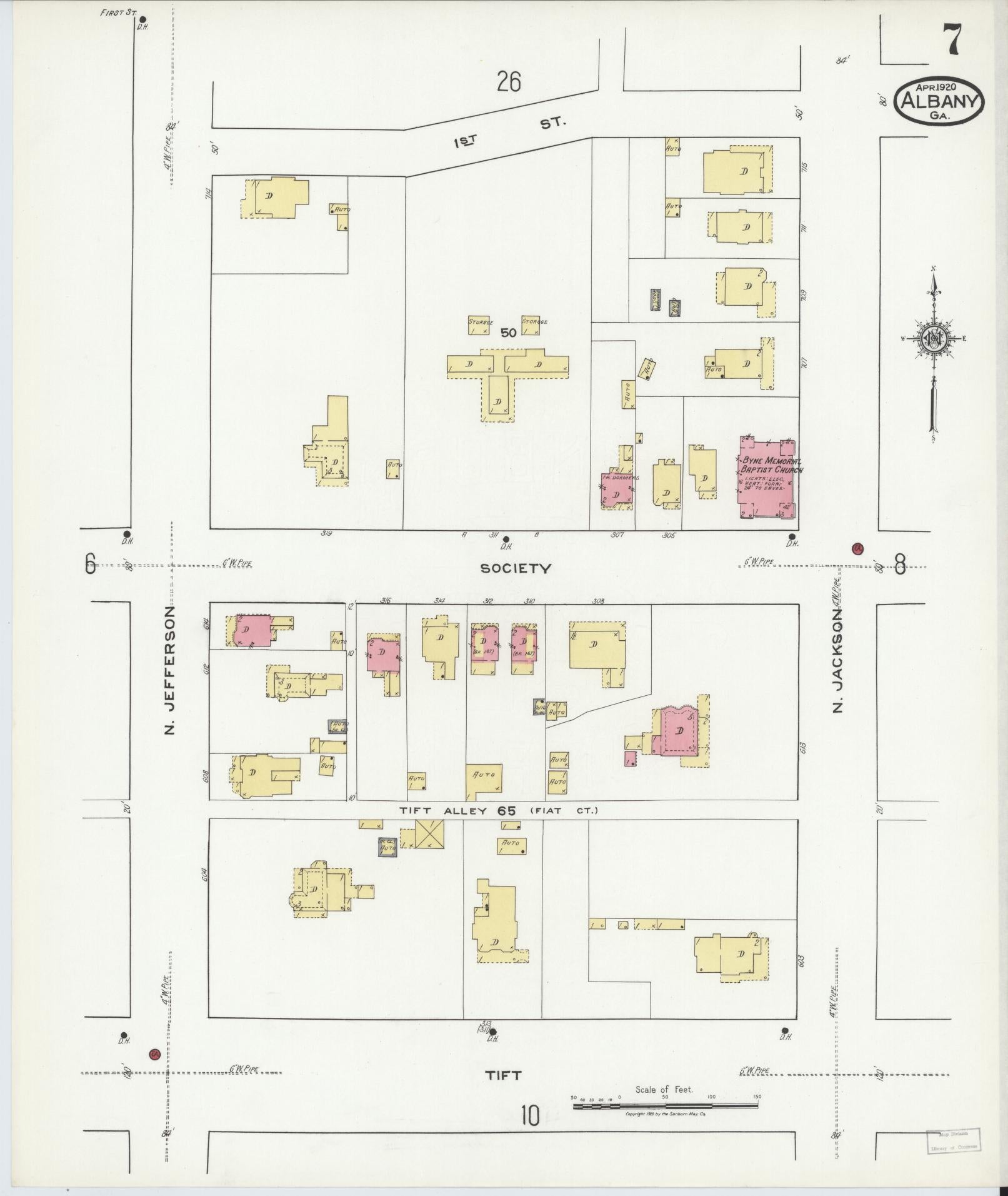 Sanborn Fire Insurance Map from Albany, Dougherty County, Georgia (1920), Sheet #0007 - Complete Map Set gallery image, historic Sanborn map, vintage wall art, Georgia Georgia