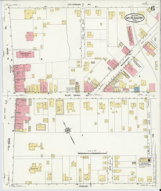 Sanborn Fire Insurance Map from Mount Pleasant, Maury County, Tennessee (1916), Sheet #0006 - Historic Sanborn Fire Insurance Map Print, vintage old map wall art, antique decor, genealogy gift, Tennessee Tennessee map