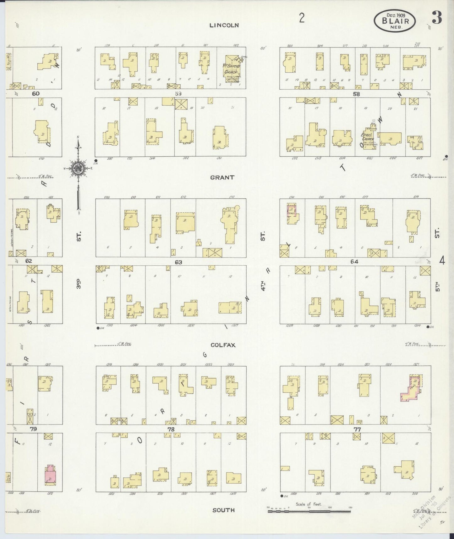 Sanborn Fire Insurance Map from Blair, Washington County, Nebraska (1909), Sheet #0003 - Historic Sanborn Fire Insurance Map Print, vintage old map wall art, antique decor, genealogy gift, Nebraska Nebraska map
