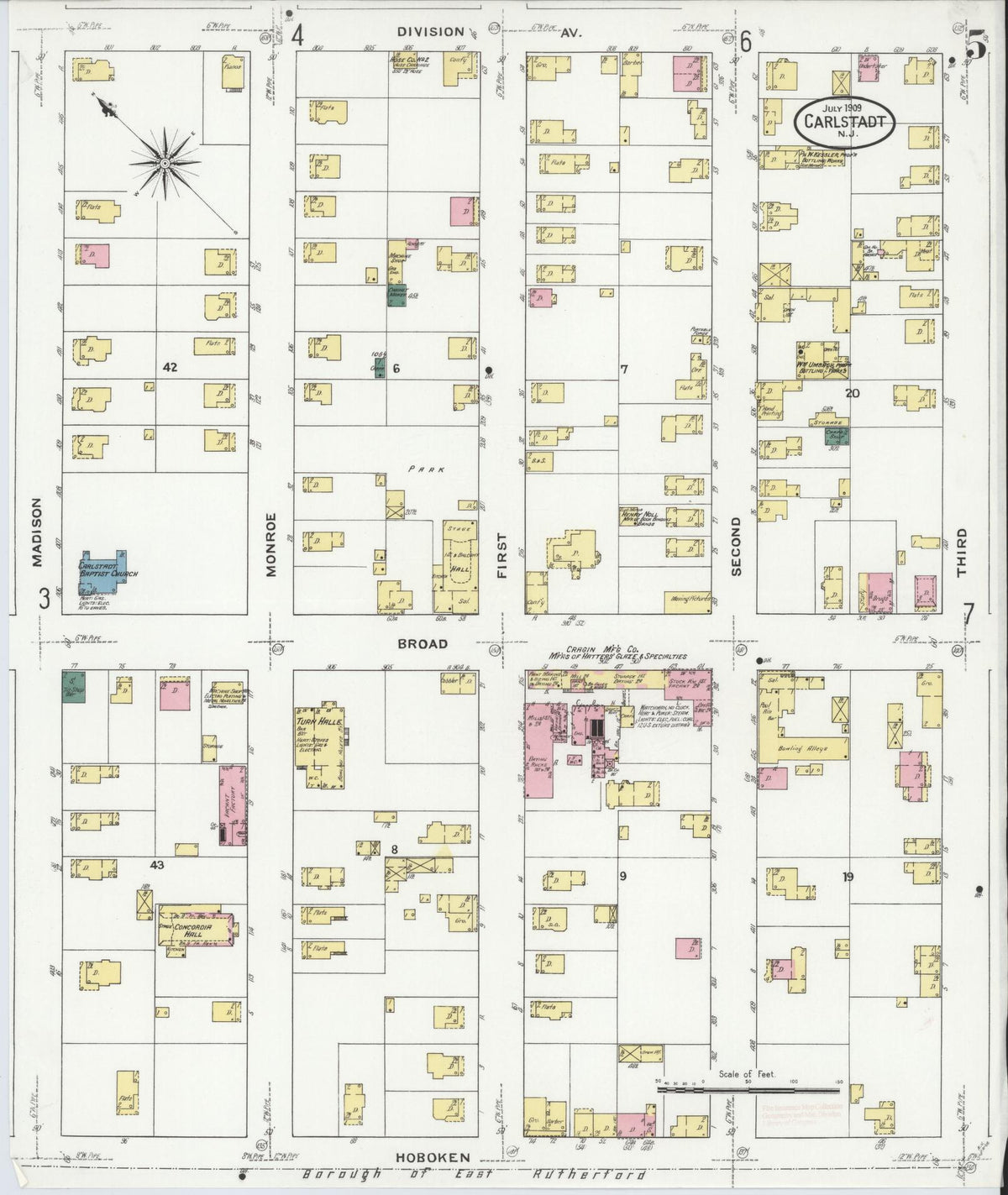 Sanborn Fire Insurance Map from Carlstadt, Bergen County, New Jersey (1909), Sheet #0005 - Complete Map Set gallery image, historic Sanborn map, vintage wall art, New Jersey New Jersey