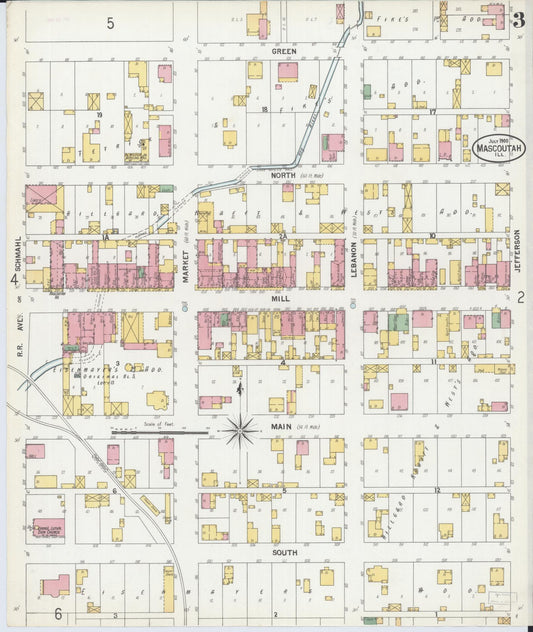 Sanborn Fire Insurance Map from Mascoutah, Saint Clair County, Illinois (1900), Sheet #0003 - Historic Sanborn Fire Insurance Map Print, vintage old map wall art, antique decor, genealogy gift, Illinois Illinois map