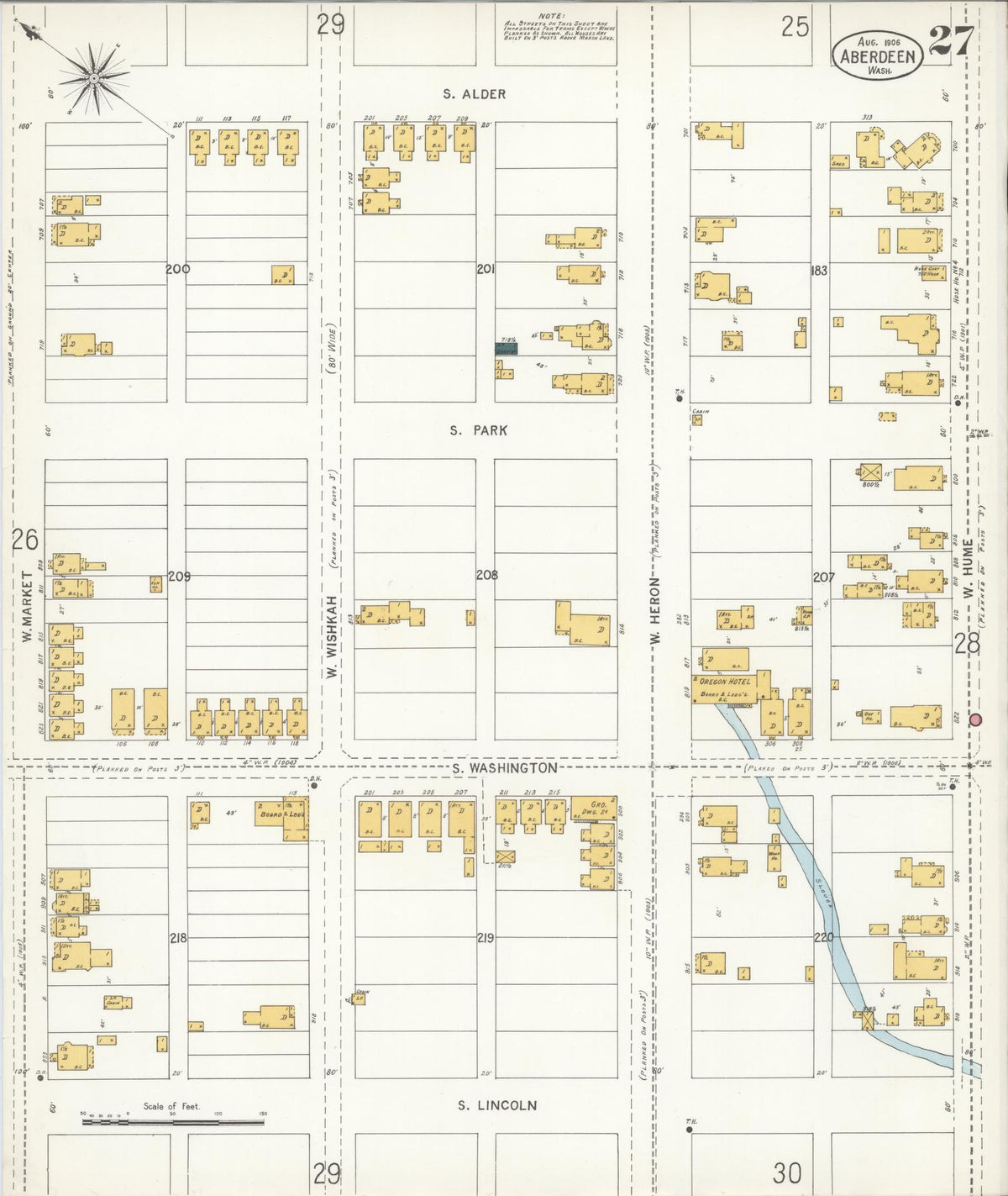 Sanborn Fire Insurance Map from Aberdeen, Grays Harbor County, Washington (1906), Sheet #0027 - Complete Map Set gallery image, historic Sanborn map, vintage wall art, Washington Washington