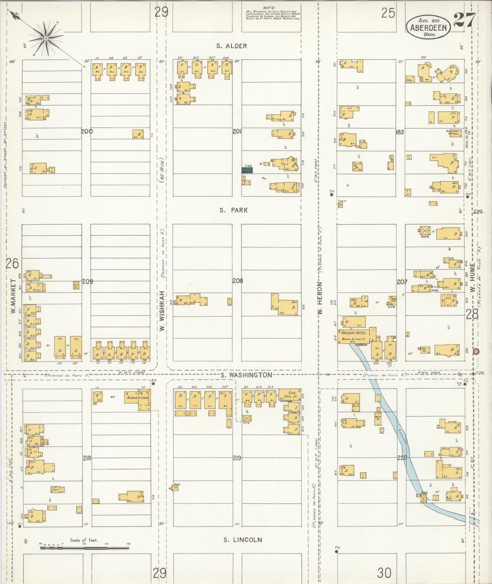 Sanborn Fire Insurance Map from Aberdeen, Grays Harbor County, Washington (1906), Sheet #0027 - Complete Map Set gallery image, historic Sanborn map, vintage wall art, Washington Washington