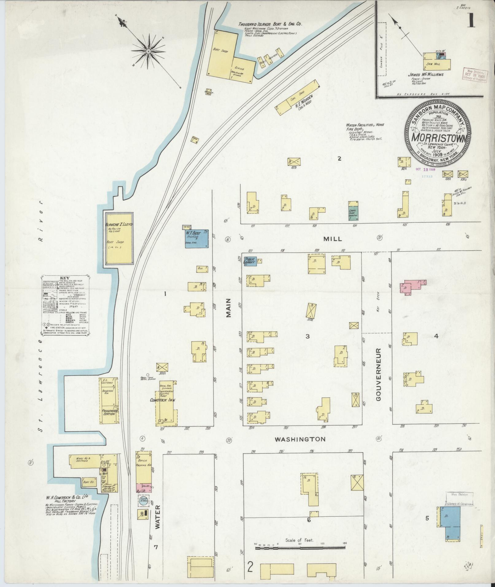Sanborn Fire Insurance Map from Morristown, St. Lawrence County, New York. (1909) – Historic Sanborn Fire Insurance Map Print