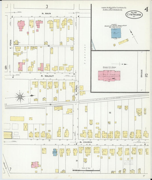 Sanborn Fire Insurance Map from Cynthiana, Harrison County, Kentucky (1909), Sheet #0004 - Historic Sanborn Fire Insurance Map Print, vintage old map wall art, antique decor, genealogy gift, Kentucky Kentucky map