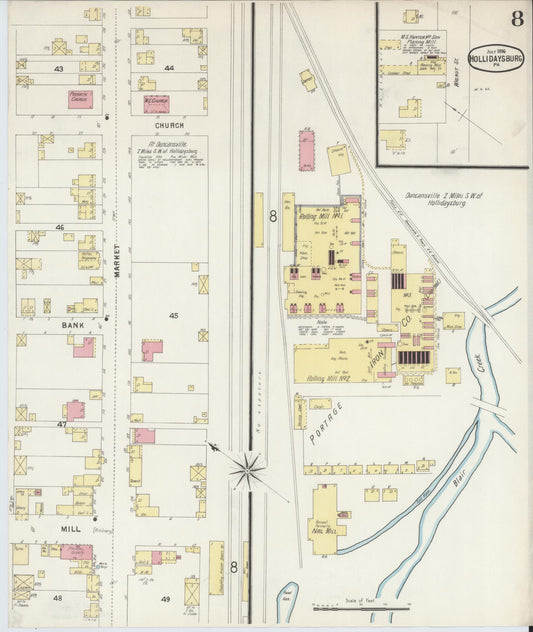 Sanborn Fire Insurance Map from Hollidaysburg, Blair County, Pennsylvania (1896), Sheet #0008 - Historic Sanborn Fire Insurance Map Print, vintage old map wall art, antique decor, genealogy gift, Pennsylvania Pennsylvania map
