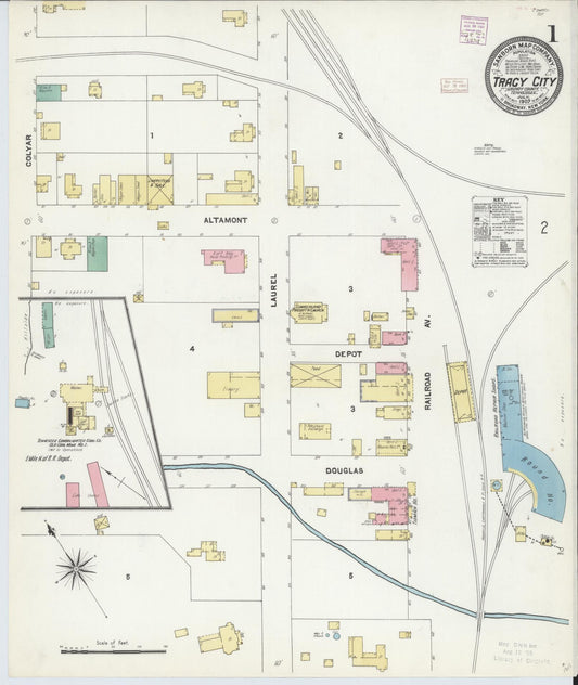 Sanborn Fire Insurance Map from Tracy City, Grundy County, Tennessee (1907), Sheet #0001 - Complete Map Set gallery image, historic Sanborn map, vintage wall art, Tennessee Tennessee