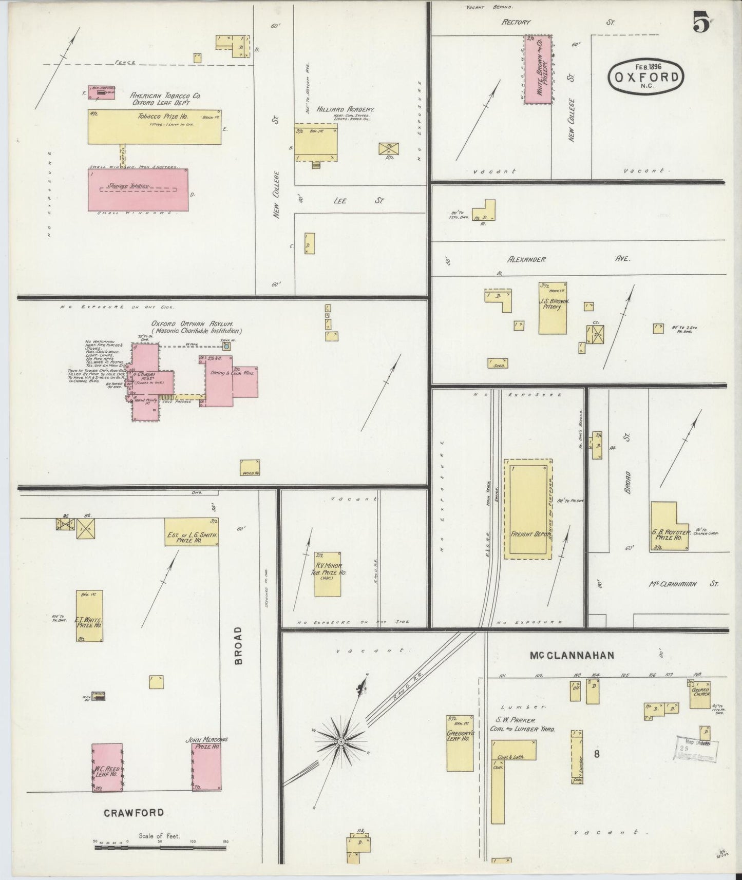 Sanborn Fire Insurance Map from Oxford, Granville County, North Carolina (1897), Sheet #0005 - Complete Map Set gallery image, historic Sanborn map, vintage wall art, North Carolina North Carolina