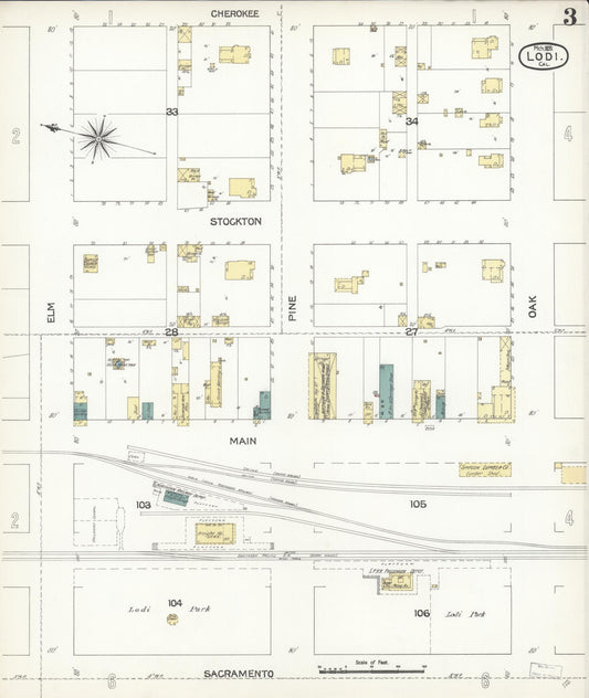 Sanborn Fire Insurance Map from Lodi, San Joaquin County, California (1895), Sheet #0003 - Historic Sanborn Fire Insurance Map Print, vintage old map wall art, antique decor, genealogy gift, California California map