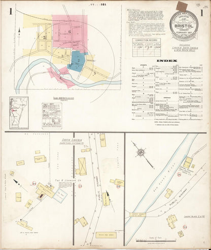 Sanborn Fire Insurance Map from Bristol, Addison County, Vermont (1935), Sheet #0001 - Complete Map Set gallery image, historic Sanborn map, vintage wall art, Vermont Vermont