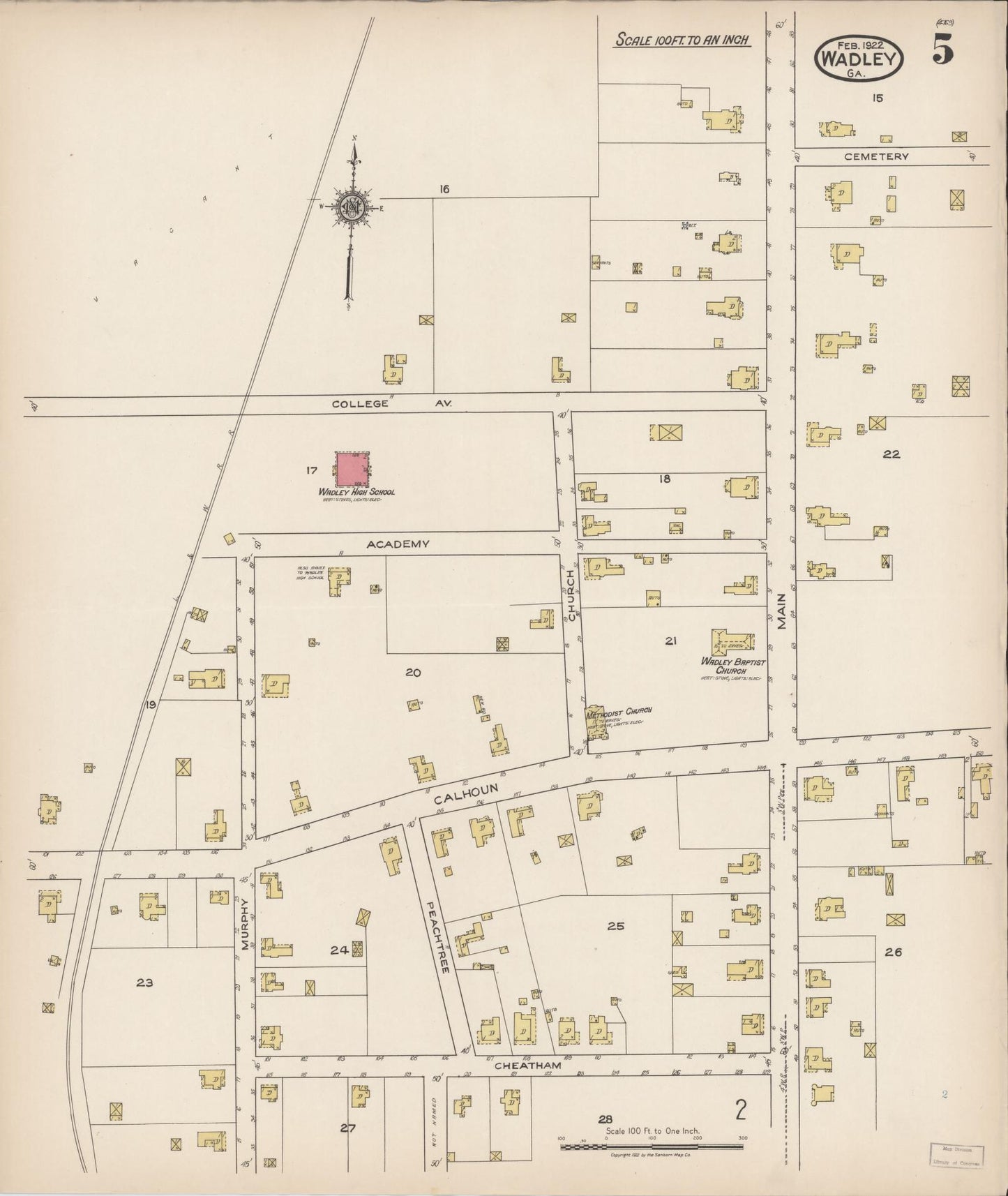 Sanborn Fire Insurance Map from Wadley, Jefferson County, Georgia (1922), Sheet #0005 - Complete Map Set gallery image, historic Sanborn map, vintage wall art, Georgia Georgia