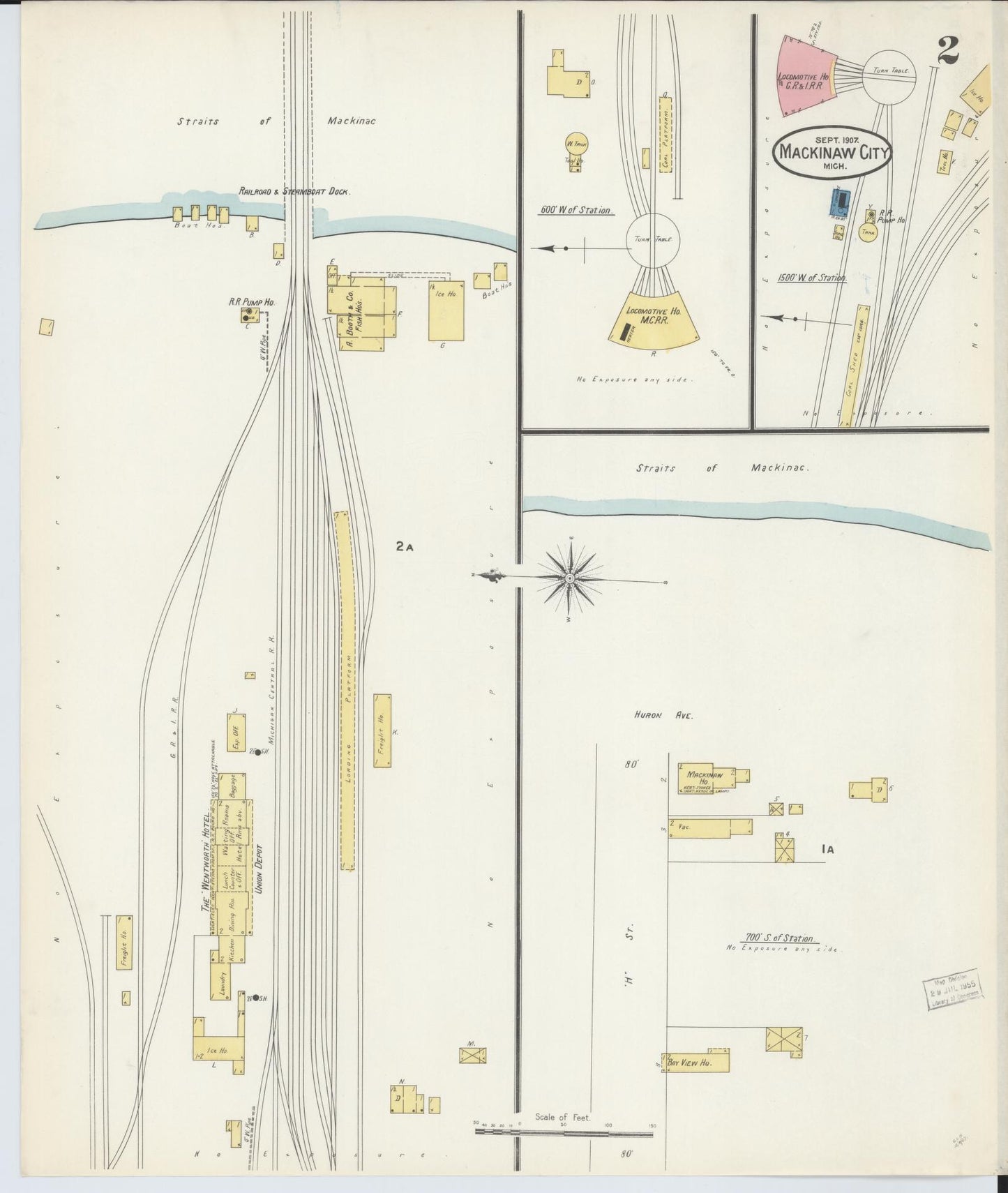 Sanborn Fire Insurance Map from Mackinaw City, Cheboygan County, Michigan (1907), Sheet #0002 - Complete Map Set gallery image, historic Sanborn map, vintage wall art, Michigan Michigan