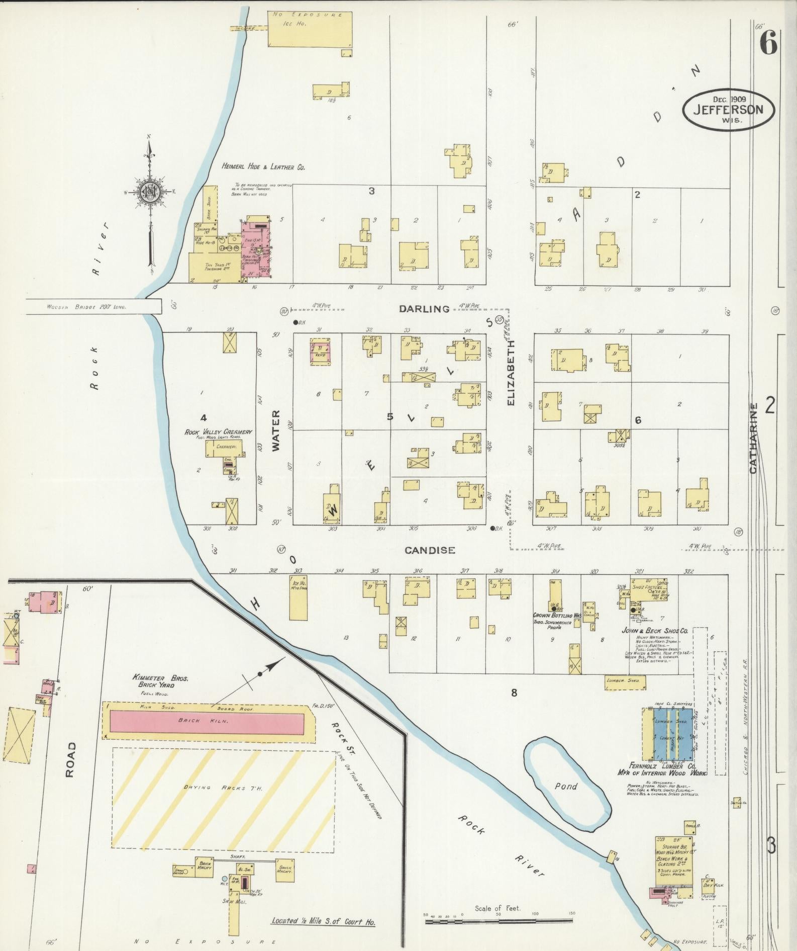 Sanborn Fire Insurance Map from Jefferson, Jefferson County, Wisconsin (1909), Sheet #0006 - Complete Map Set gallery image, historic Sanborn map, vintage wall art, Wisconsin Wisconsin