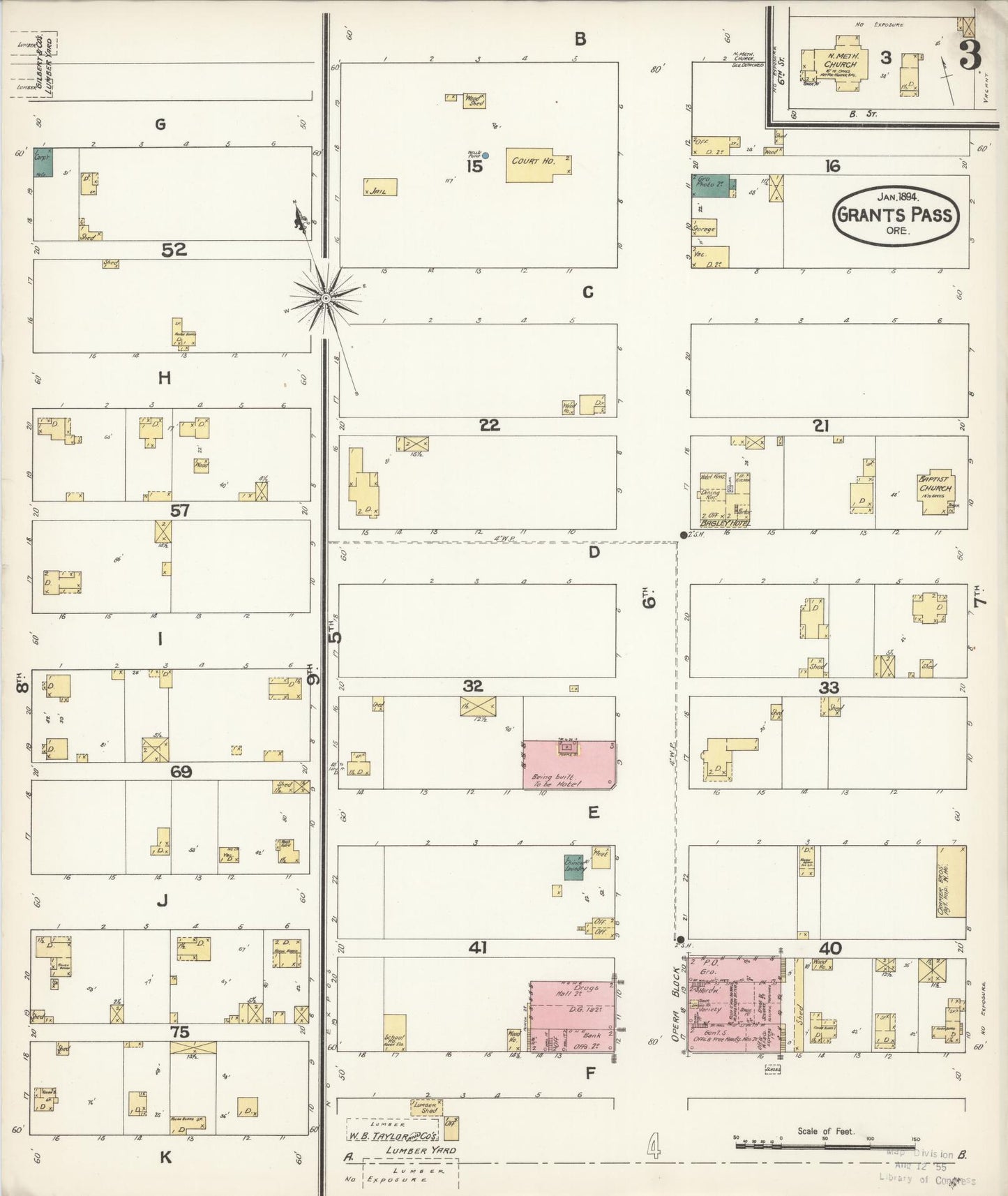 Sanborn Fire Insurance Map from Grants Pass, Josephine County, Oregon (1894), Sheet #0003 - Complete Map Set gallery image, historic Sanborn map, vintage wall art, Oregon Oregon
