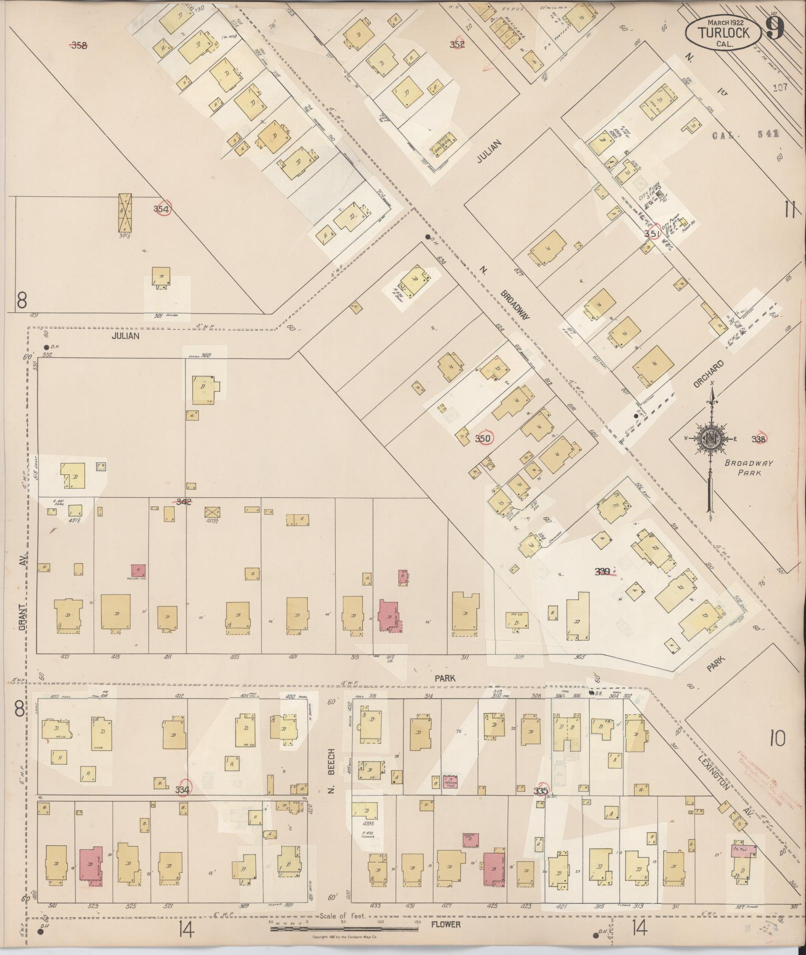 Sanborn Fire Insurance Map from Turlock, Stanislaus County, California (1943), Sheet #0009 - Complete Map Set gallery image, historic Sanborn map, vintage wall art, California California