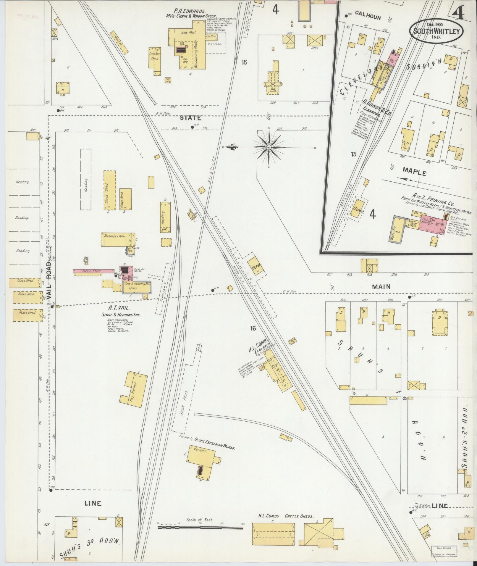 Sanborn Fire Insurance Map from South Whitley, Whitley County, Indiana (1900), Sheet #0004 - Complete Map Set gallery image, historic Sanborn map, vintage wall art, Indiana Indiana
