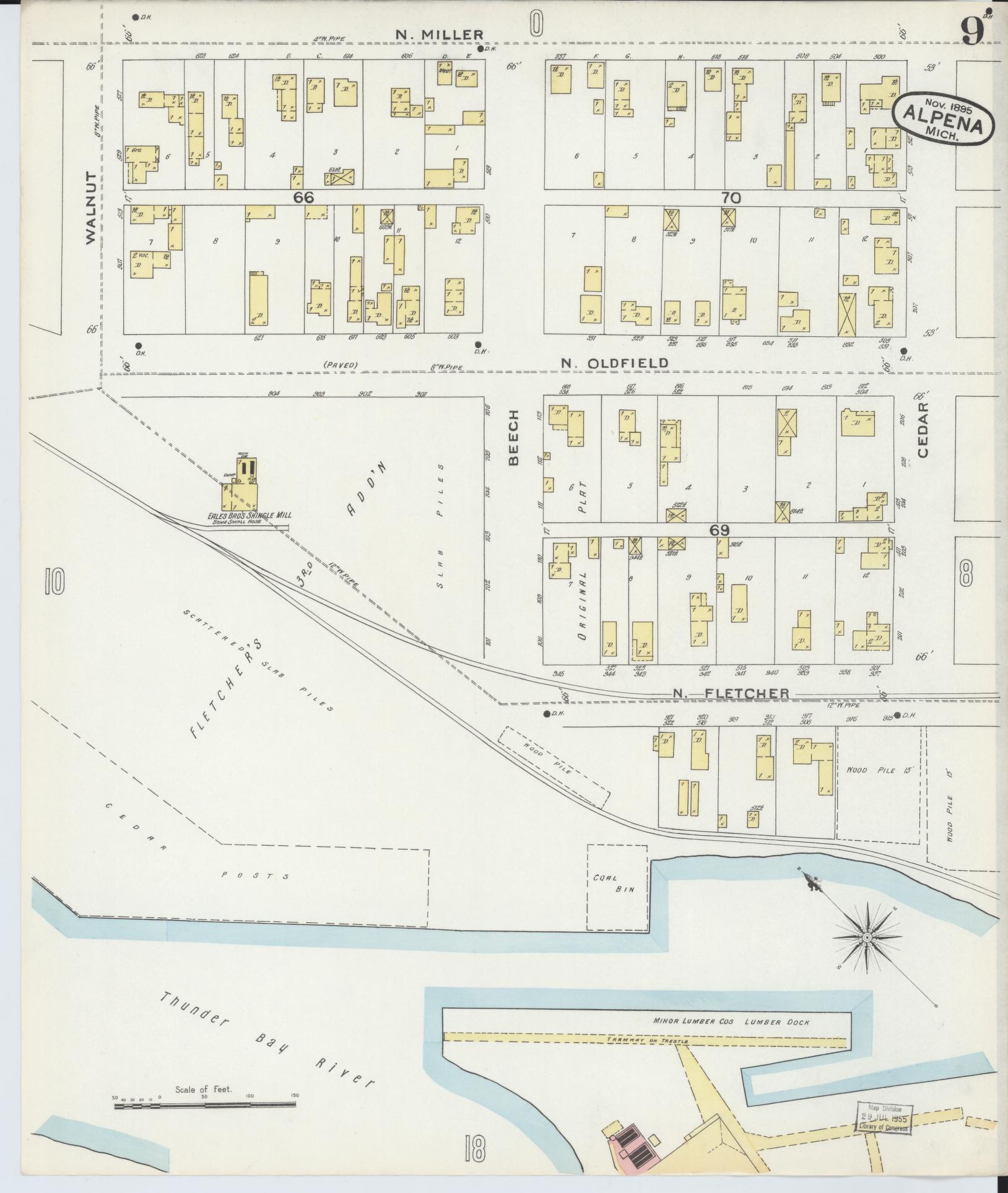 Sanborn Fire Insurance Map from Alpena, Alpena County, Michigan (1895), Sheet #0009 - Historic Sanborn Fire Insurance Map Print, vintage old map wall art, antique decor, genealogy gift, Michigan Michigan map