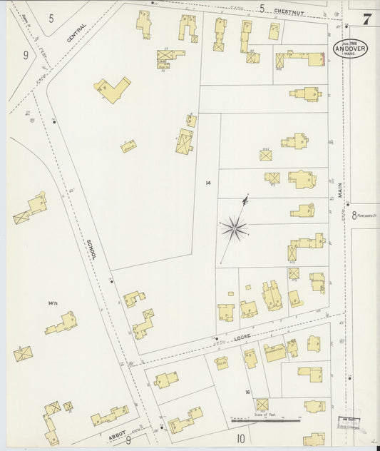Sanborn Fire Insurance Map from Andover, Essex County, Massachusetts (1906), Sheet #0007 - Historic Sanborn Fire Insurance Map Print, vintage old map wall art, antique decor, genealogy gift, Massachusetts Massachusetts map
