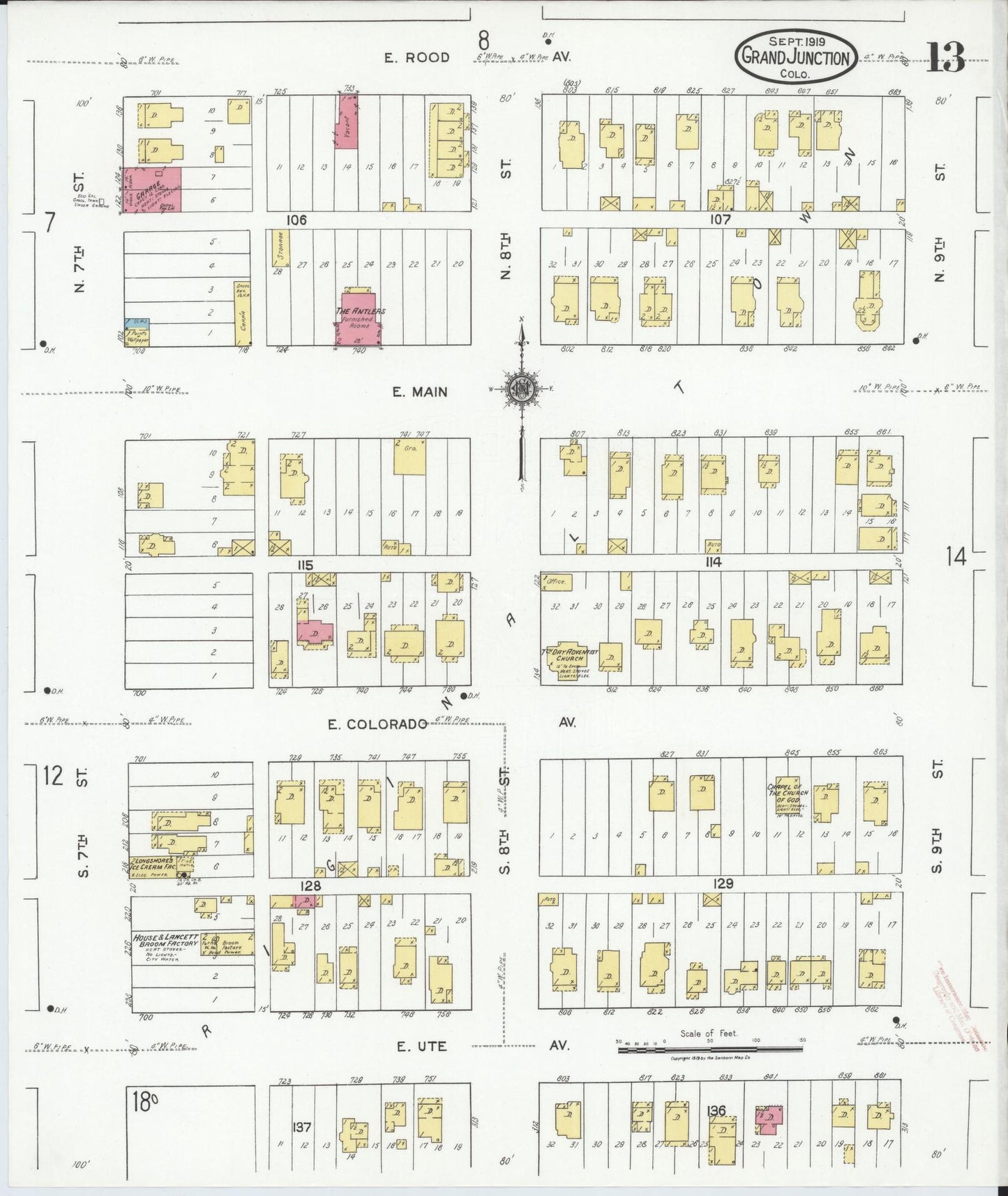 Sanborn Fire Insurance Map from Grand Junction, Mesa County, Colorado (1919), Sheet #0013 - Complete Map Set gallery image, historic Sanborn map, vintage wall art, Colorado Colorado