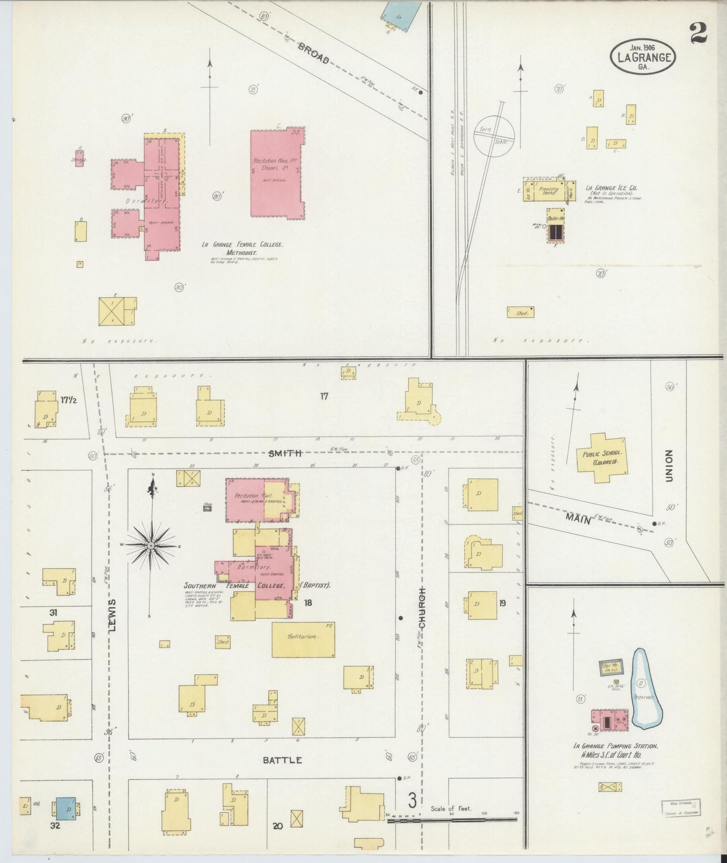 Sanborn Fire Insurance Map from La Grange, Troup County, Georgia (1906), Sheet #0002 - Historic Sanborn Fire Insurance Map Print, vintage old map wall art, antique decor, genealogy gift, Georgia Georgia map