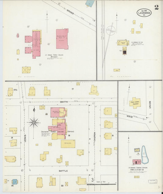 Sanborn Fire Insurance Map from La Grange, Troup County, Georgia (1906), Sheet #0002 - Historic Sanborn Fire Insurance Map Print, vintage old map wall art, antique decor, genealogy gift, Georgia Georgia map