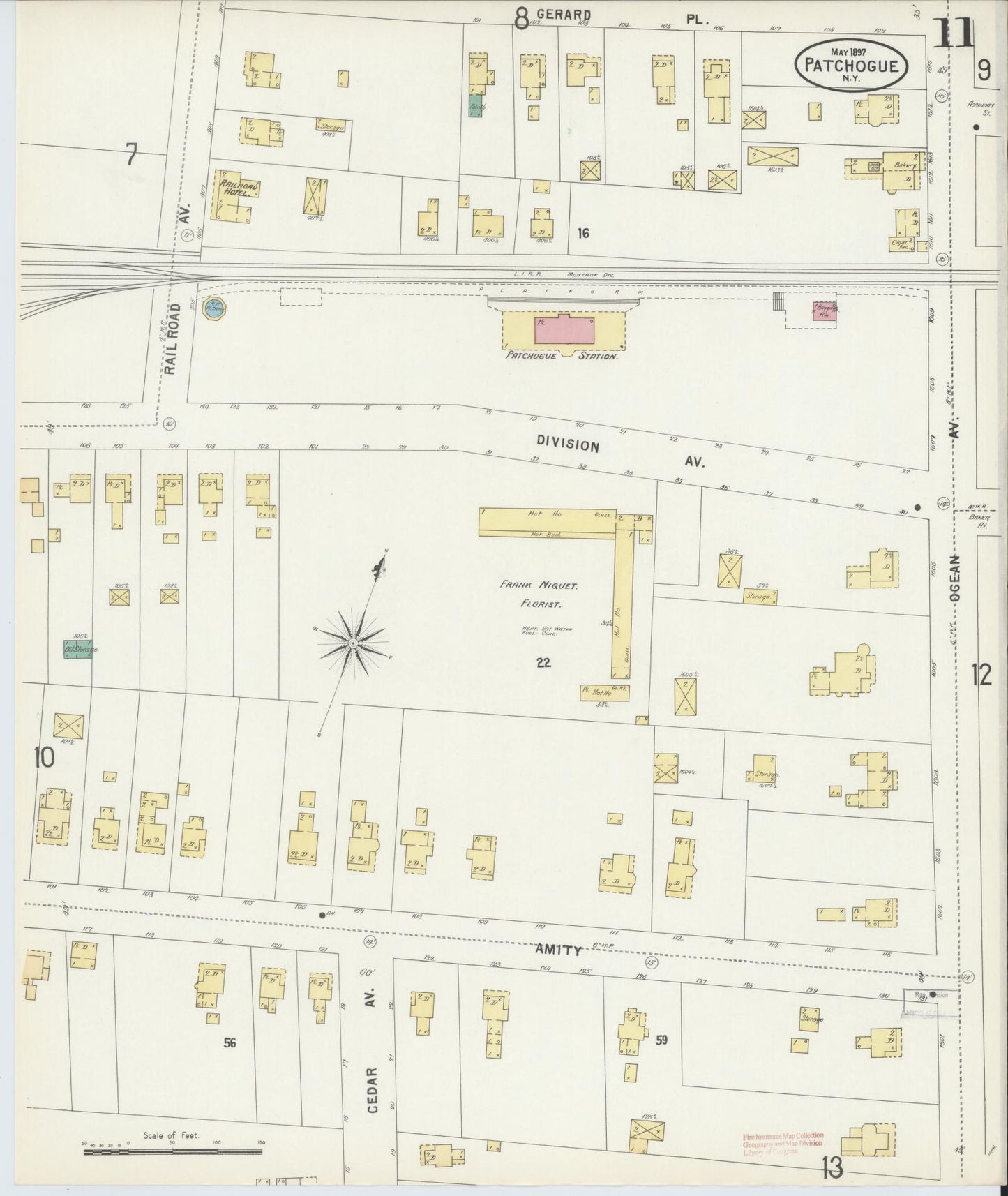 Sanborn Fire Insurance Map from Patchogue, Suffolk County, New York (1897), Sheet #0011 - Historic Sanborn Fire Insurance Map Print, vintage old map wall art, antique decor, genealogy gift, New York New York map