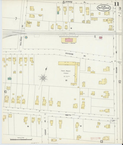 Sanborn Fire Insurance Map from Patchogue, Suffolk County, New York (1897), Sheet #0011 - Historic Sanborn Fire Insurance Map Print, vintage old map wall art, antique decor, genealogy gift, New York New York map