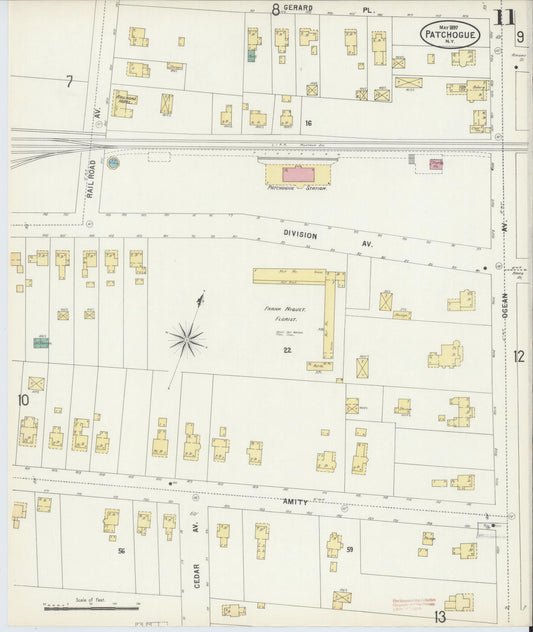 Sanborn Fire Insurance Map from Patchogue, Suffolk County, New York (1897), Sheet #0011 - Historic Sanborn Fire Insurance Map Print, vintage old map wall art, antique decor, genealogy gift, New York New York map