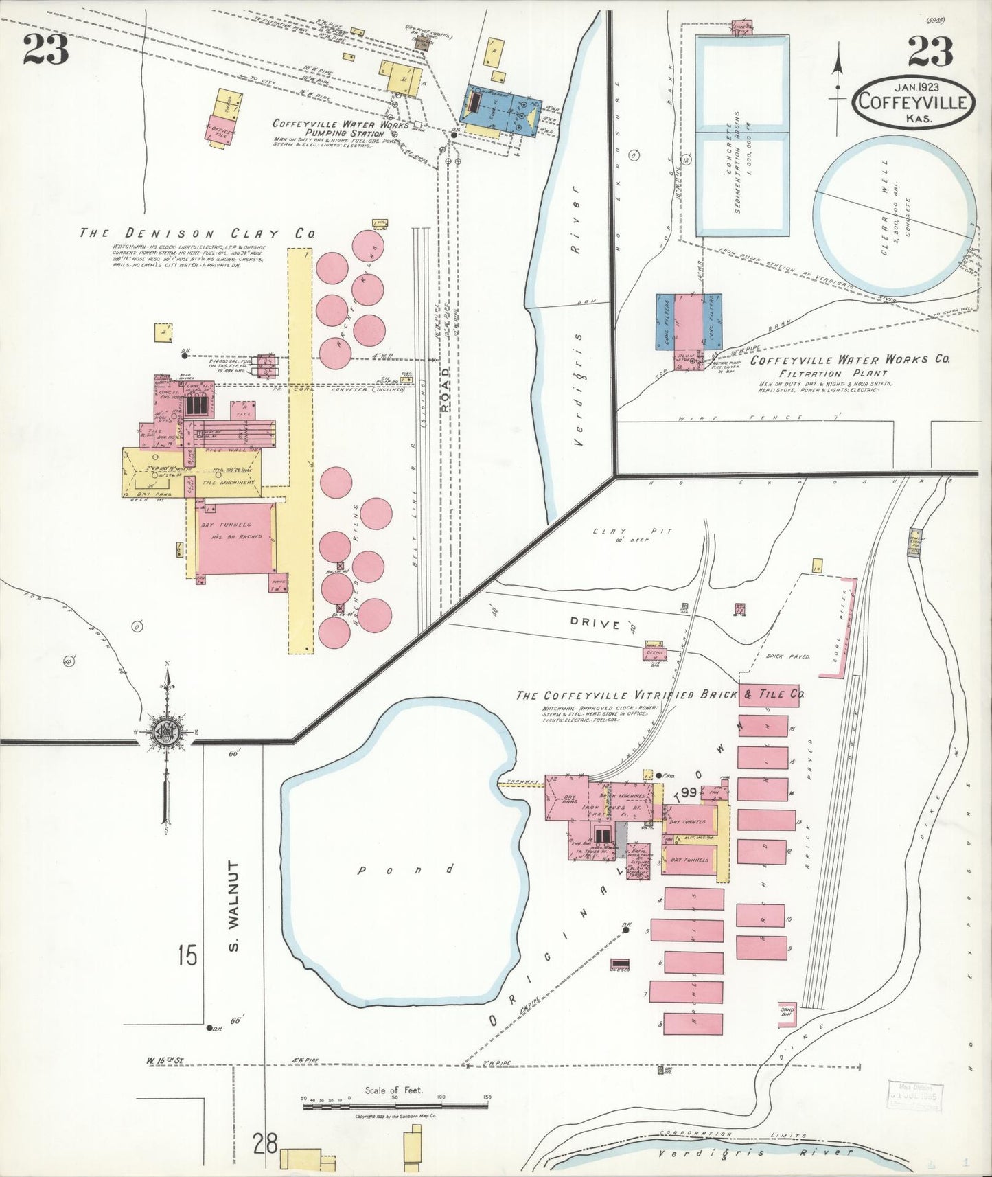 Sanborn Fire Insurance Map from Coffeyville, Montgomery County, Kansas (1923), Sheet #0023 - Historic Sanborn Fire Insurance Map Print, vintage old map wall art, antique decor, genealogy gift, Kansas Kansas map