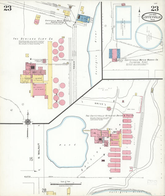 Sanborn Fire Insurance Map from Coffeyville, Montgomery County, Kansas (1923), Sheet #0023 - Historic Sanborn Fire Insurance Map Print, vintage old map wall art, antique decor, genealogy gift, Kansas Kansas map