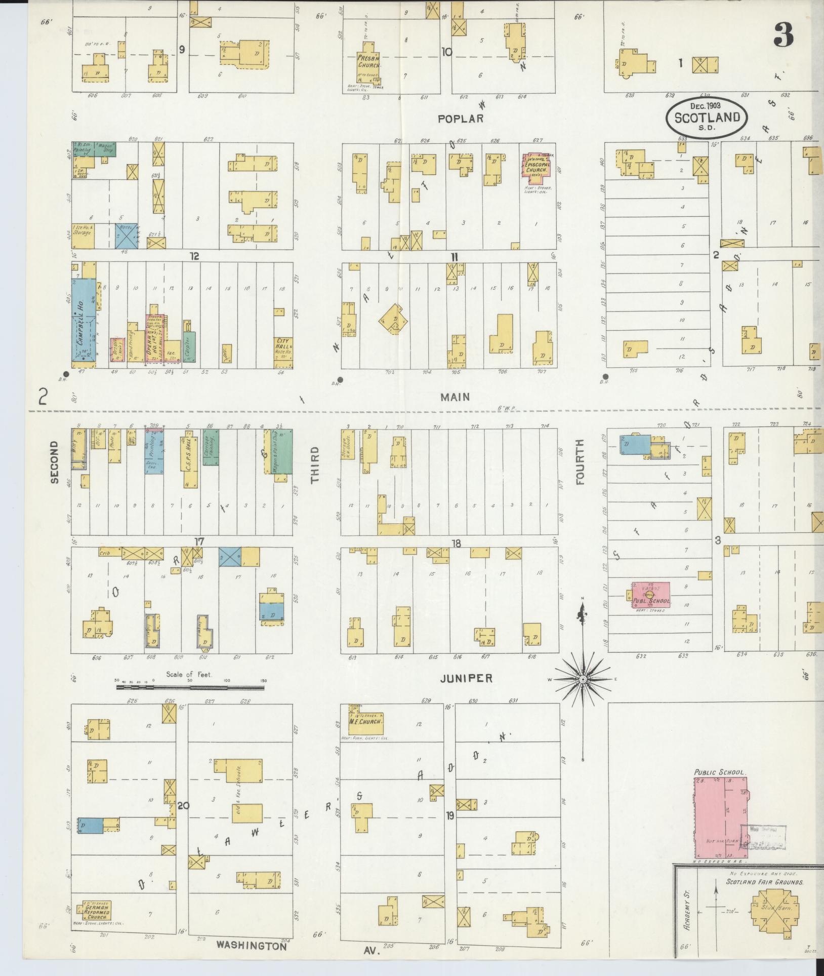 Sanborn Fire Insurance Map from Scotland, Bon Homme County, South Dakota (1903), Sheet #0003 - Complete Map Set gallery image, historic Sanborn map, vintage wall art, South Dakota South Dakota