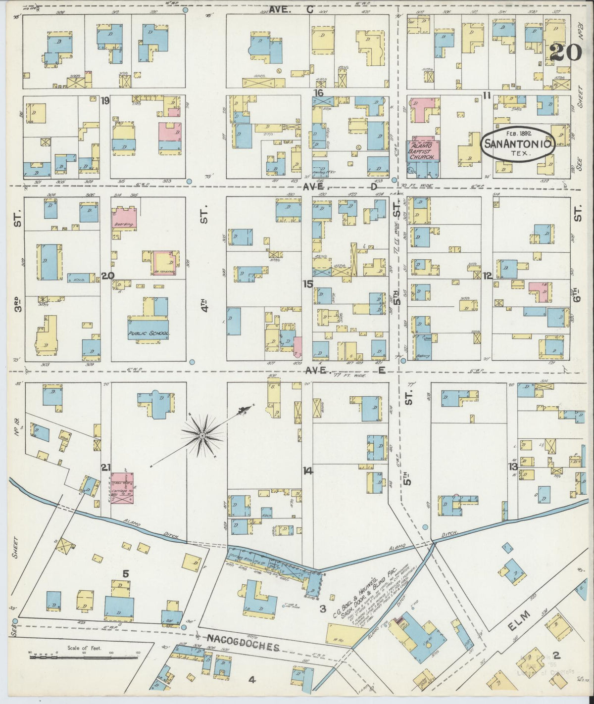 Sanborn Fire Insurance Map from San Antonio, Bexar County, Texas (1892), Sheet #0020 - Historic Sanborn Fire Insurance Map Print, vintage old map wall art, antique decor, genealogy gift, Texas Texas map