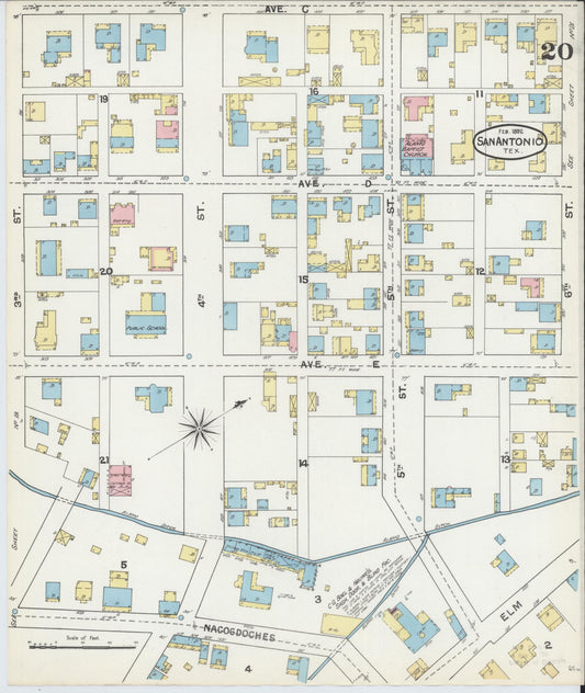 Sanborn Fire Insurance Map from San Antonio, Bexar County, Texas (1892), Sheet #0020 - Historic Sanborn Fire Insurance Map Print, vintage old map wall art, antique decor, genealogy gift, Texas Texas map