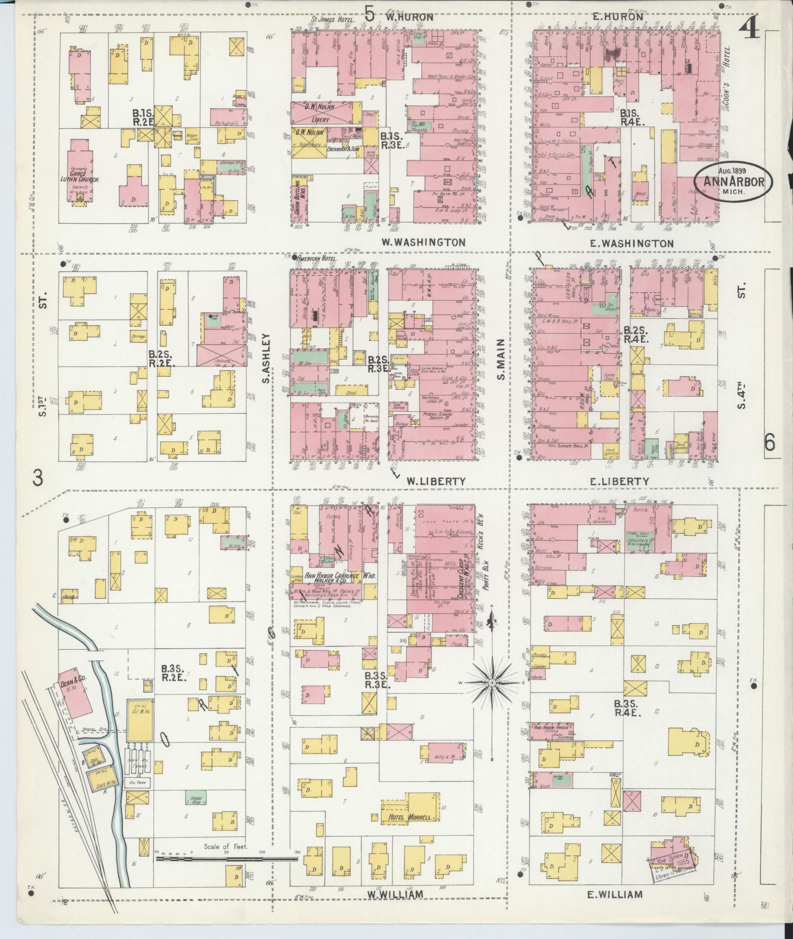 Sanborn Fire Insurance Map from Ann Arbor, Washtenaw County, Michigan (1899), Sheet #0004 - Historic Sanborn Fire Insurance Map Print, vintage old map wall art, antique decor, genealogy gift, Michigan Michigan map