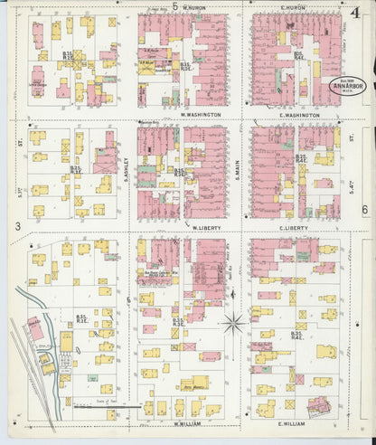 Sanborn Fire Insurance Map from Ann Arbor, Washtenaw County, Michigan (1899), Sheet #0004 - Historic Sanborn Fire Insurance Map Print, vintage old map wall art, antique decor, genealogy gift, Michigan Michigan map