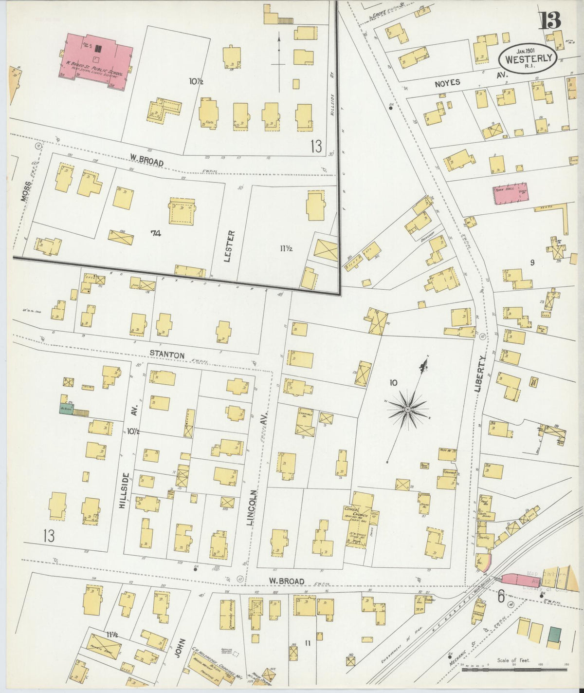 Sanborn Fire Insurance Map from Westerly, Washington County, Rhode Island (1902), Sheet #0013 - Historic Sanborn Fire Insurance Map Print, vintage old map wall art, antique decor, genealogy gift, Rhode Island Rhode Island map