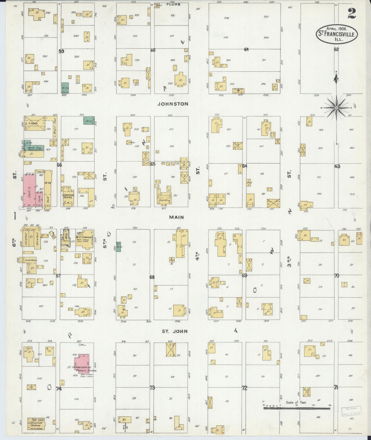 Sanborn Fire Insurance Map from Saint Francisville, Lawrence County, Illinois (1906), Sheet #0002 - Historic Sanborn Fire Insurance Map Print, vintage old map wall art, antique decor, genealogy gift, Illinois Illinois map