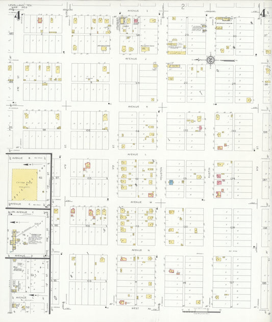 Sanborn Fire Insurance Map from Levelland, Hockley County, Texas (1933), Sheet #0004 - Historic Sanborn Fire Insurance Map Print, vintage old map wall art, antique decor, genealogy gift, Texas Texas map