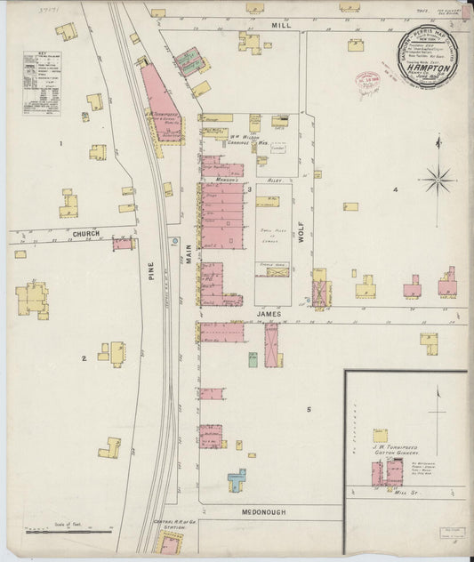 Sanborn Fire Insurance Map from Hampton, Henry County, Georgia (1895), Sheet #0001 - Historic Sanborn Fire Insurance Map Print, vintage old map wall art, antique decor, genealogy gift, Georgia Georgia map