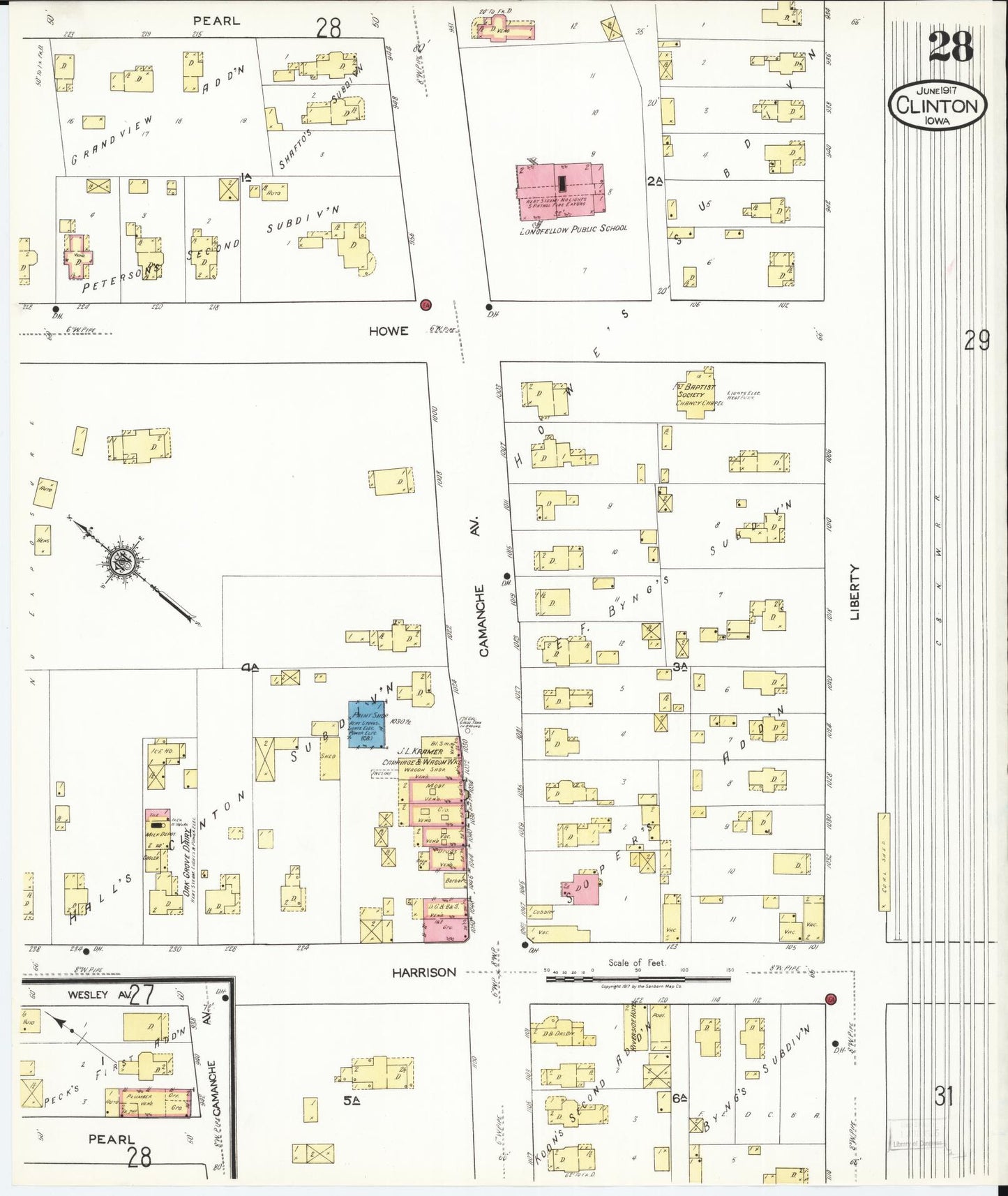 Sanborn Fire Insurance Map from Clinton, Clinton County, Iowa (1917), Sheet #0028 - Historic Sanborn Fire Insurance Map Print