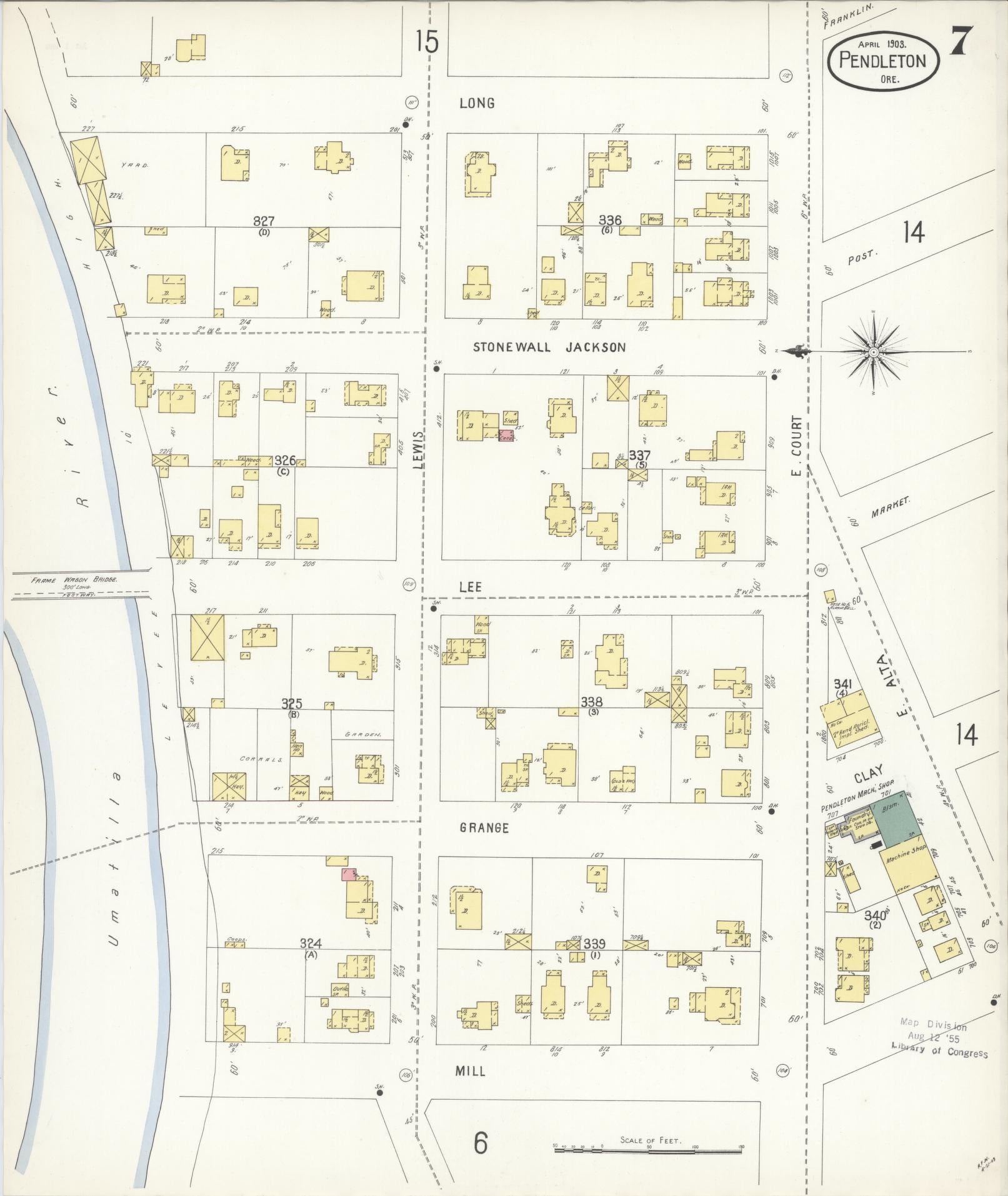 Sanborn Fire Insurance Map from Pendleton, Umatilla County, Oregon (1903), Sheet #0007 - Complete Map Set gallery image, historic Sanborn map, vintage wall art, Oregon Oregon