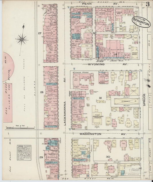 Sanborn Fire Insurance Map from Scranton, Lackawanna County, Pennsylvania (1884), Sheet #0003 - Historic Sanborn Fire Insurance Map Print, vintage old map wall art, antique decor, genealogy gift, Pennsylvania Pennsylvania map