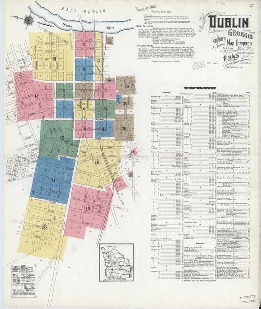 Sanborn Fire Insurance Map from Dublin, Laurens County, Georgia (1920), Sheet #0001 - Complete Map Set gallery image, historic Sanborn map, vintage wall art, Georgia Georgia