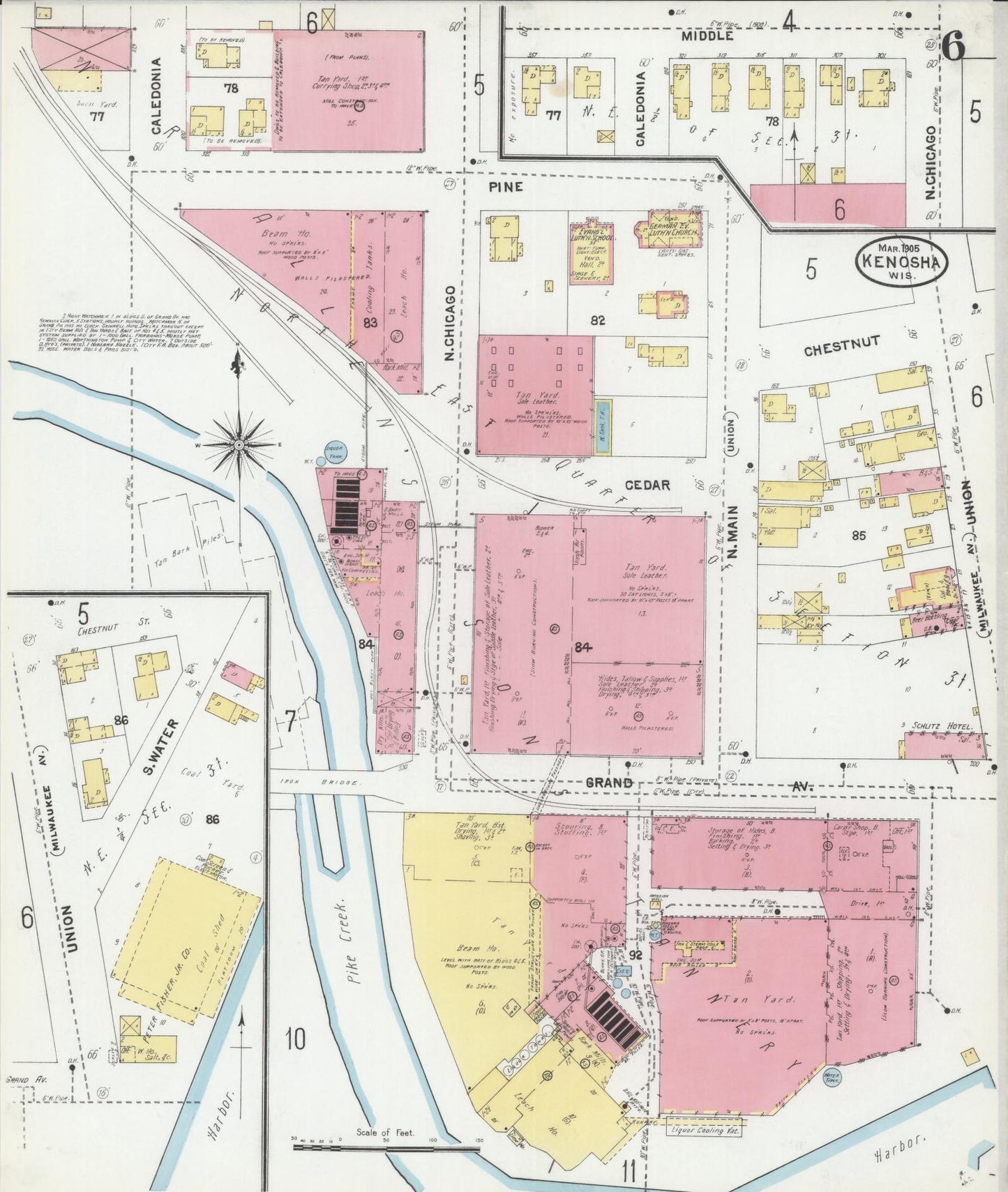 Sanborn Fire Insurance Map from Kenosha, Kenosha County, Wisconsin (1905), Sheet #0006 - Complete Map Set gallery image, historic Sanborn map, vintage wall art, Wisconsin Wisconsin